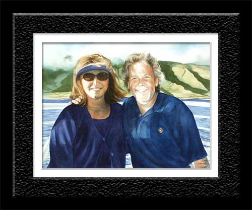 watercolor of vacationing couple off coast of Maui